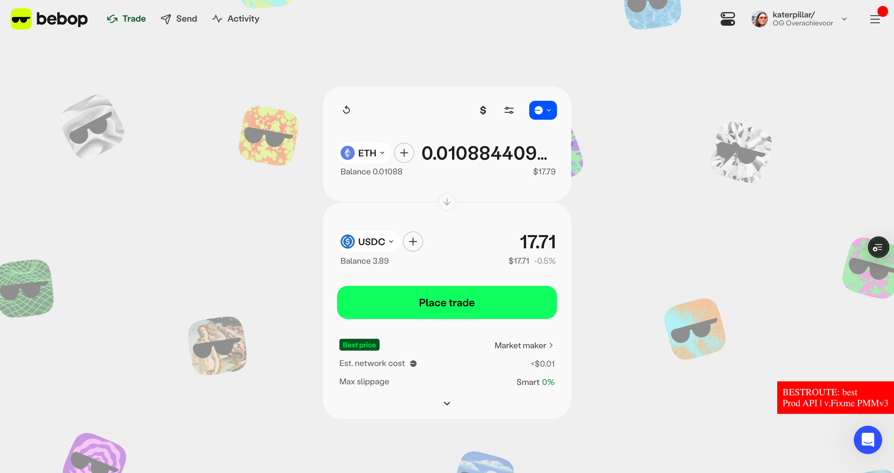 Bebop trading interface
